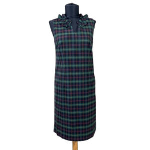 Talbots Petite Tartan Plaid Split Ruffle Neck sleeveless Dress women’s 2P